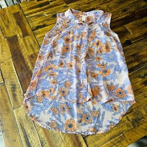 H&M Purple and Orange Pleated Sleeveless Top with Mandarin Collar